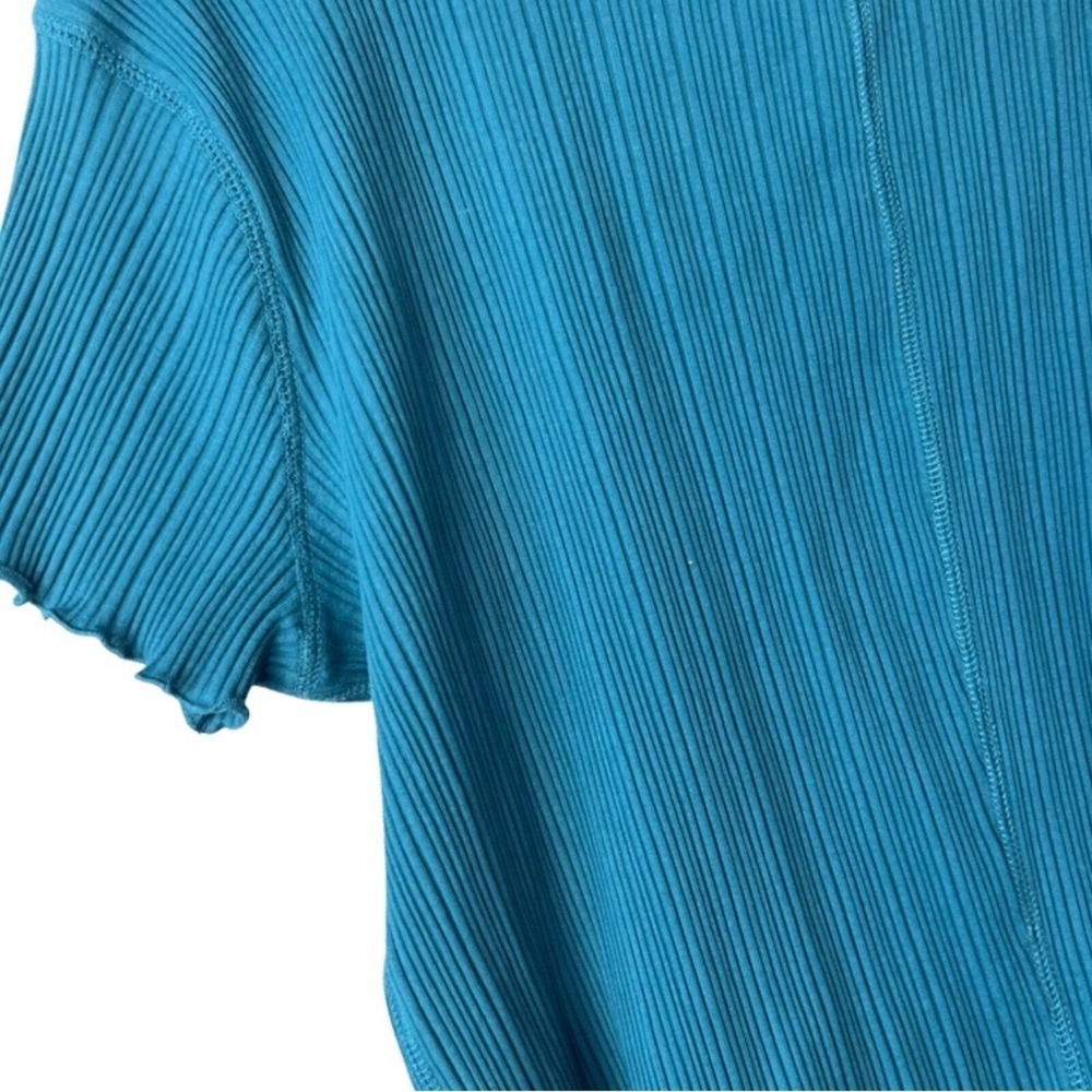 Wild Fable Womens Teal Blue Ribbed Lettuce Hem Mock Neck Short Sleeve Top XXL - Picture 5 of 8